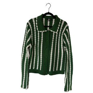 4SI3NNA | Collared Crochet Open-Stitch Cardigan Sweater - Size L